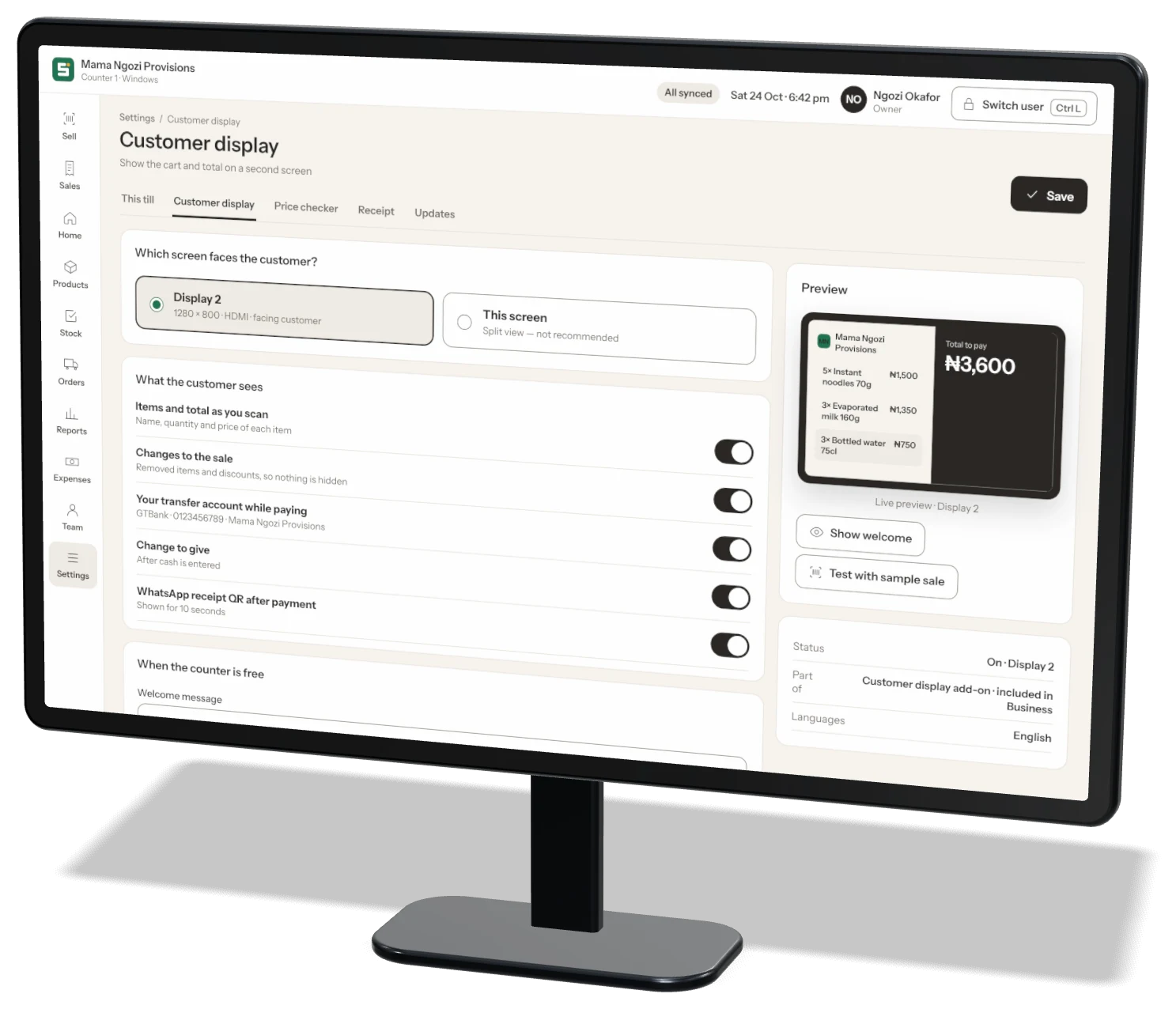 Customer display settings in Storeflow Desktop